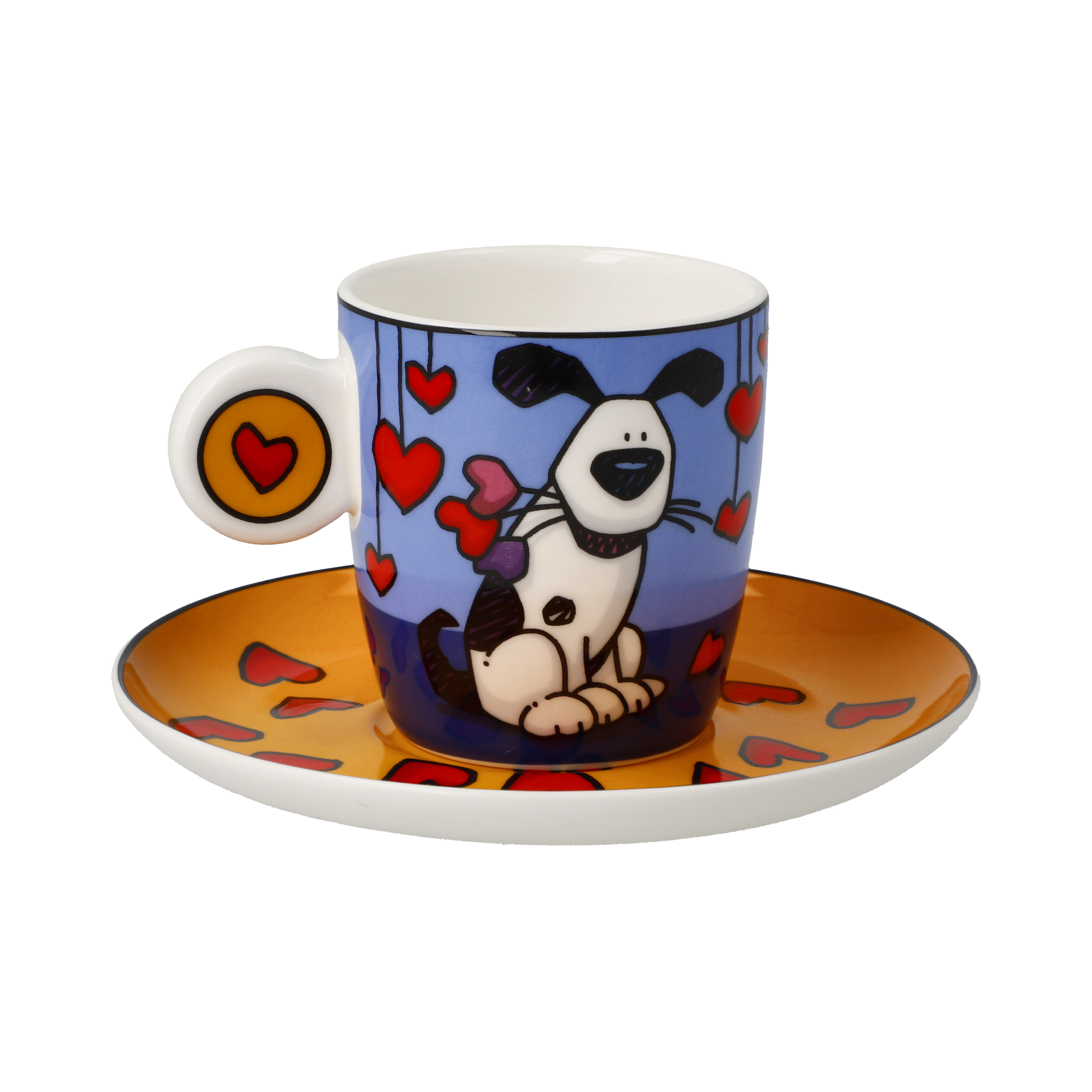 Espressotasse mit Untertasse Künstlertasse Ed Heck - Love Dog, Pop Art