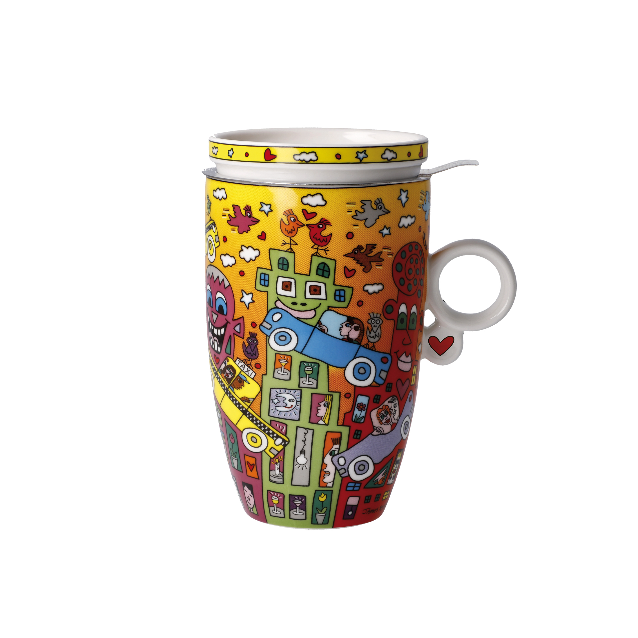 JAMES RIZZI Teetasse mit Deckel und Sieb  - Not Getting Around the Traffic - POP ART 
