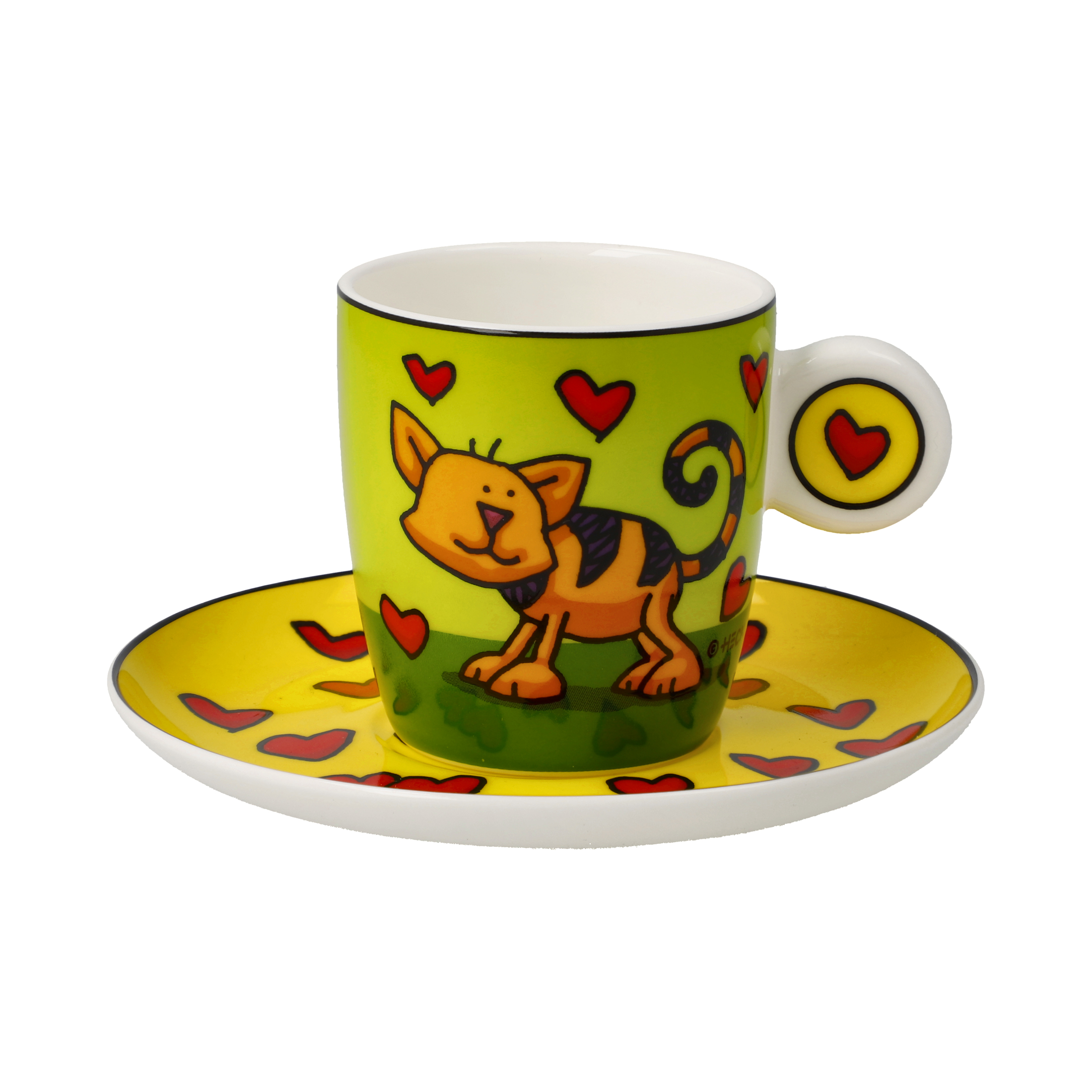 Espressotasse mit Untertasse Künstlertasse Ed Heck - Love Cat, Pop Art 
